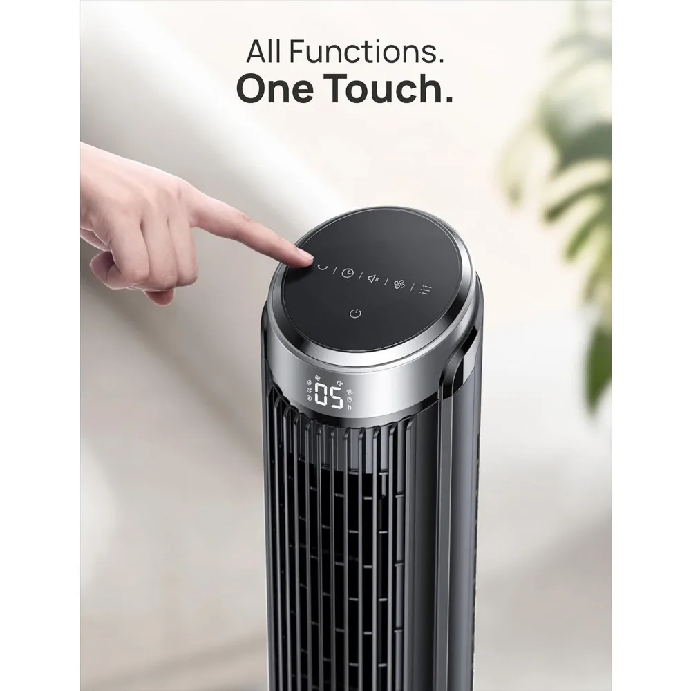 Tower Fans for Bedroom, 90° Oscillating Fans for indoors, 4 Modes 5 Speeds Max 26ft/s, 12H Timer, LED Display with Touch, 5