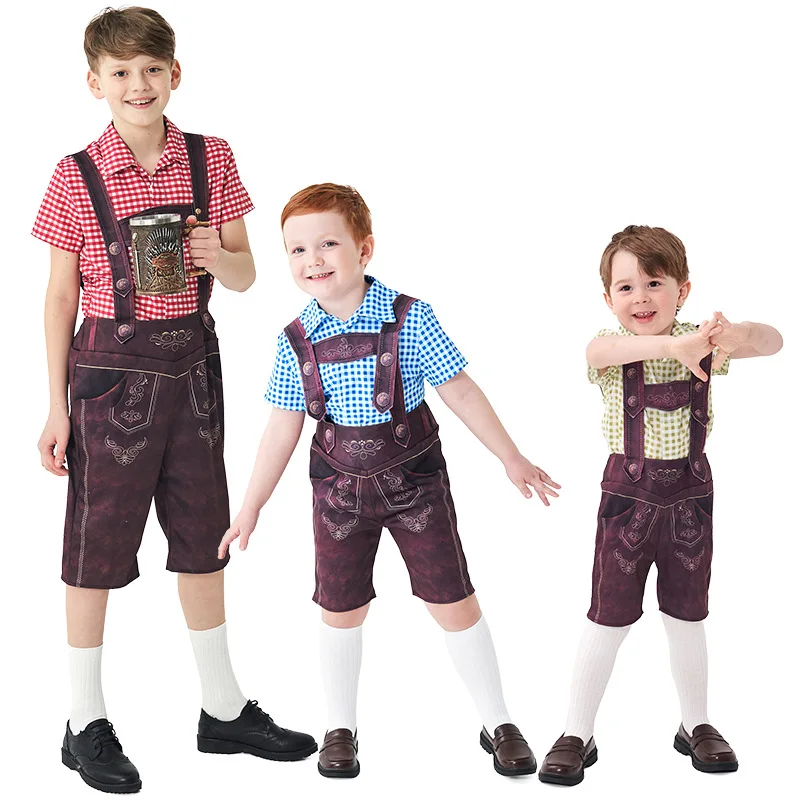 

Children's Oktoberfest Rompers Boys' Plaid Shirt Set Halloween Costume Festival Party Stage Performance Cosplay Costumes Disfraz