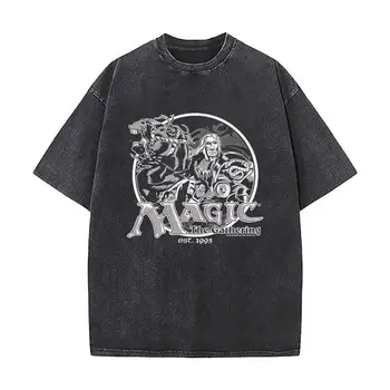 T-shirt Lavata Hip Hop con Logo Retrò Magic The Gathering MTG, Maglietta Estiva Streetwear Originale per Uomo e Donna