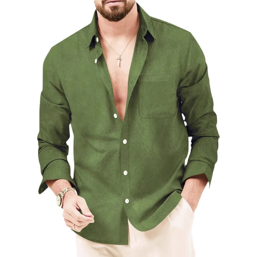 Mens Autumn Spring Long Sleeve Loose Blouse Shirts