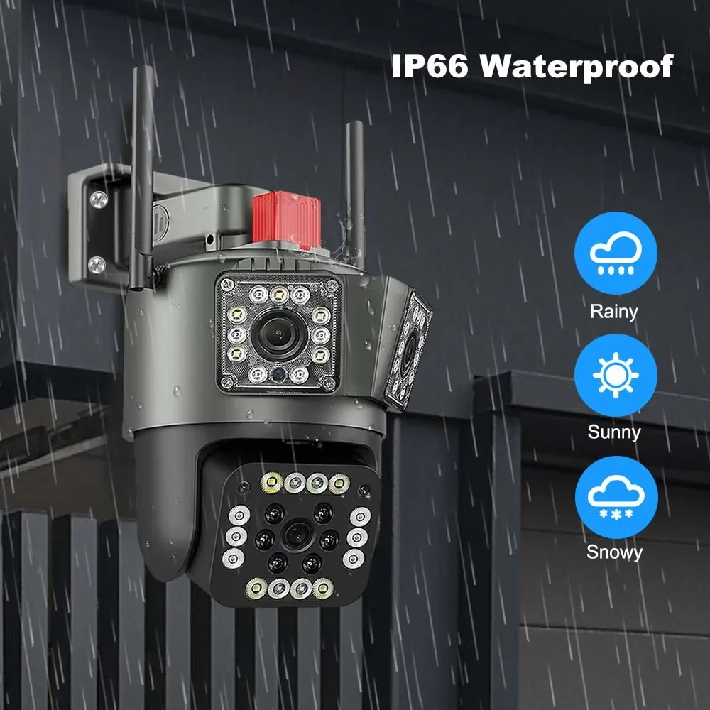 8K 12MP Outdoor WiFi Camera 12X Zoom Four Lens Three Screen PTZ Camera 360° Surveillance Cameras Motion Tracking Security Camera 6