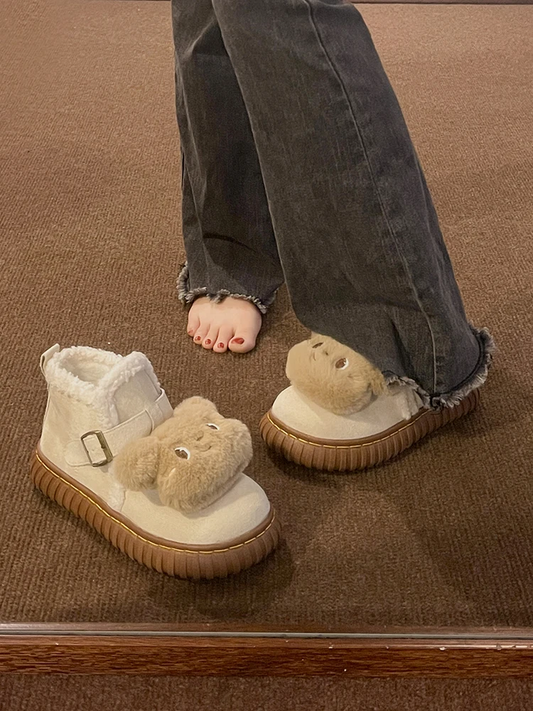 

Женские ботинки, Осенняя обувь на плоской подошве, австралийские ботинки с круглым носком, женская зимняя обувь на резиновой подошве на среднем каблуке, Женская Базовая обувь в стиле «лолита» для снега, 2023