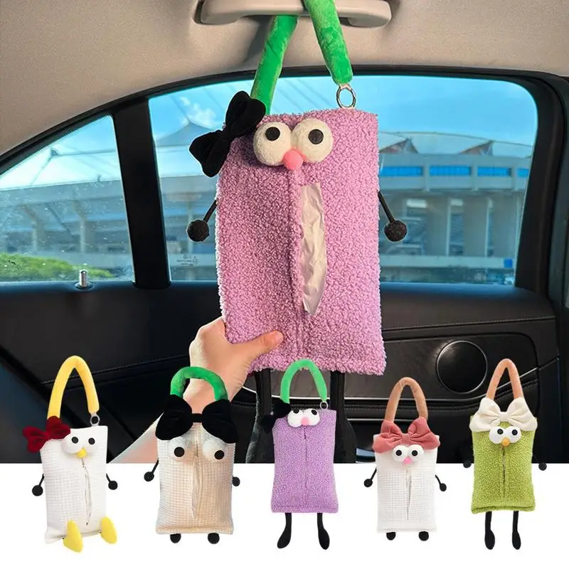 car leather tissue box towel sets car sun visor tissue box holder auto interior storage decoration removable paper napkin box Cartoon Car Tissue Holder For Car Interior Accessory Creative Plush Tissue Box Lovely Soft Cartoon Paper Napkin Case Cute Animal