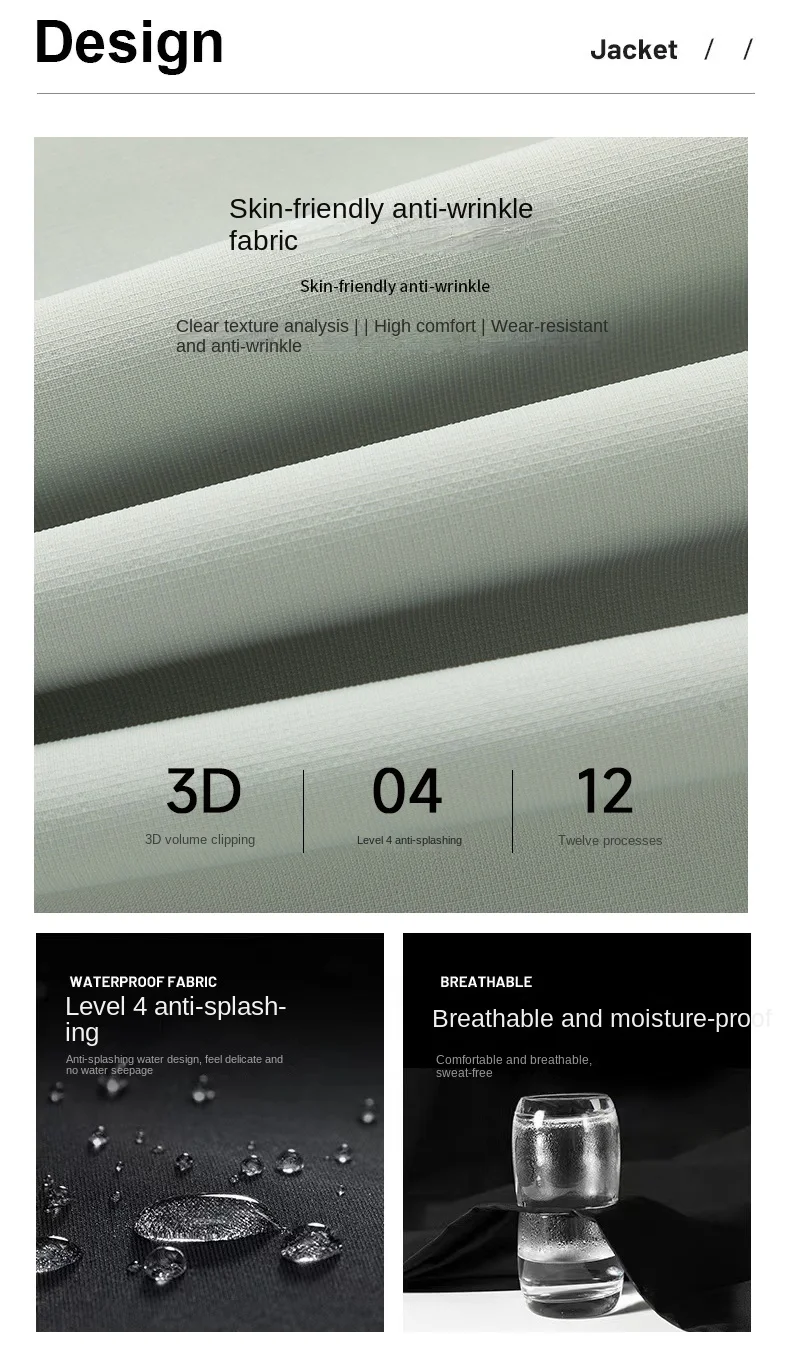 Description Picture 4 of itemSpring Autumn Casual Hiking Jacket Men Outdoor Waterproof Windproof Hooded Windbreaker Coats Sports Zipper Korean Loose Outwear