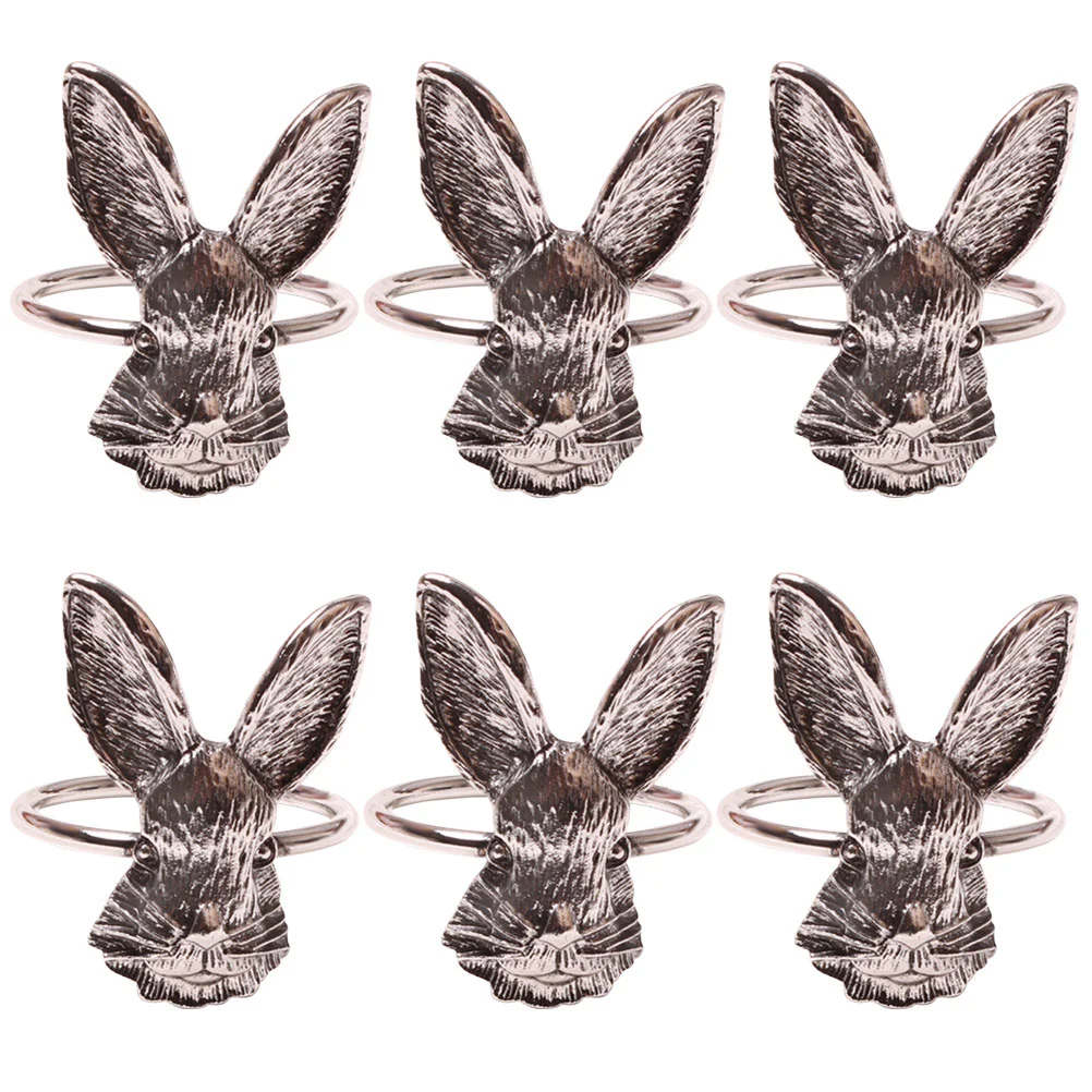 

6 Pcs Rabbit Napkin Rings Holders Napkins Alloy Party Clasp Thanksgiving Table Decor
