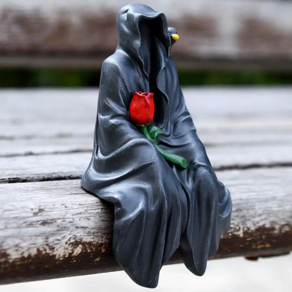 Grim Reaper Figurine Resin Spooky Black Robe Death Ghost Statue Sculpture Desktop Decoration Ornament Festival Halloween Supply
