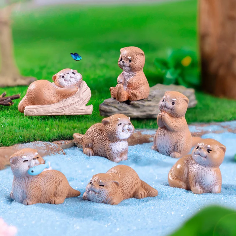 Set of 4 Otter Figurines for DIY Miniature Fairy Garden and Home Decor