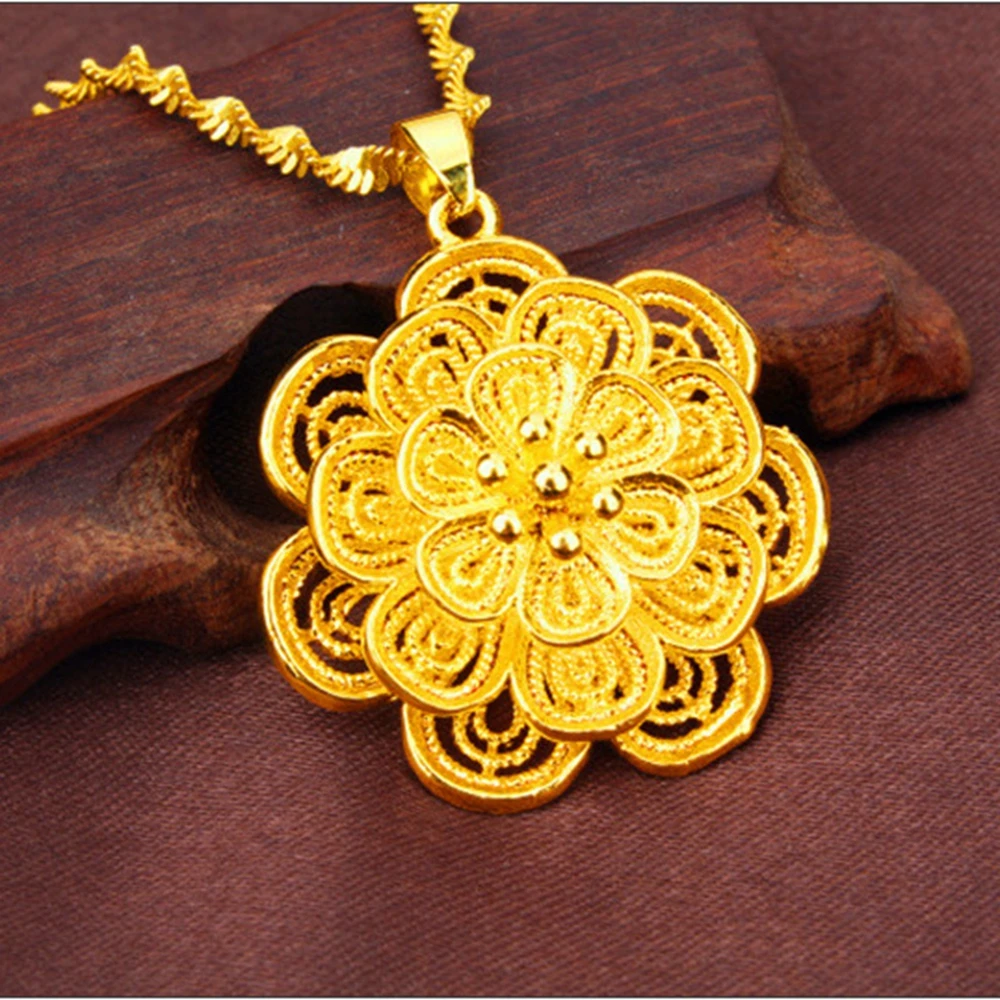 

Women Pendant Chain Filigree Flower Shaped 18k Yellow Gold Filled Trendy Beautiful Women Girls Jewelry Gift