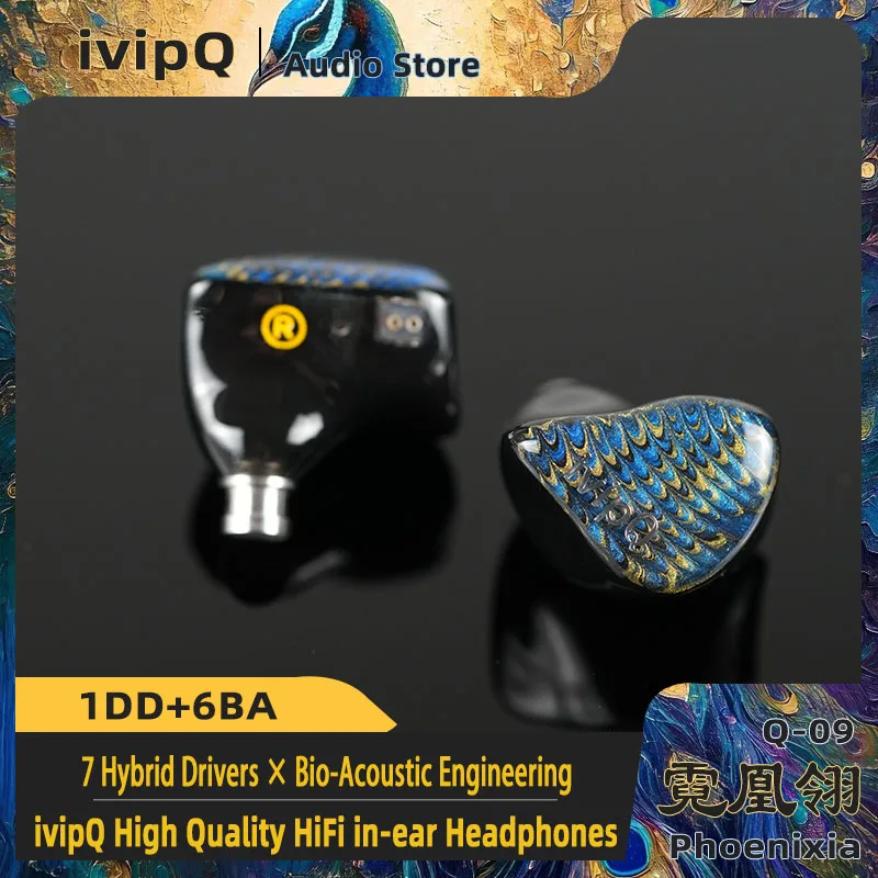 ivipQ-Q09 Phoenixia Sound Balance in Ear HiFi Earphone 1DD+6BA Dynamic Extremely Musical IEMs 4.4mm 2pin Cable, for Musicians 2