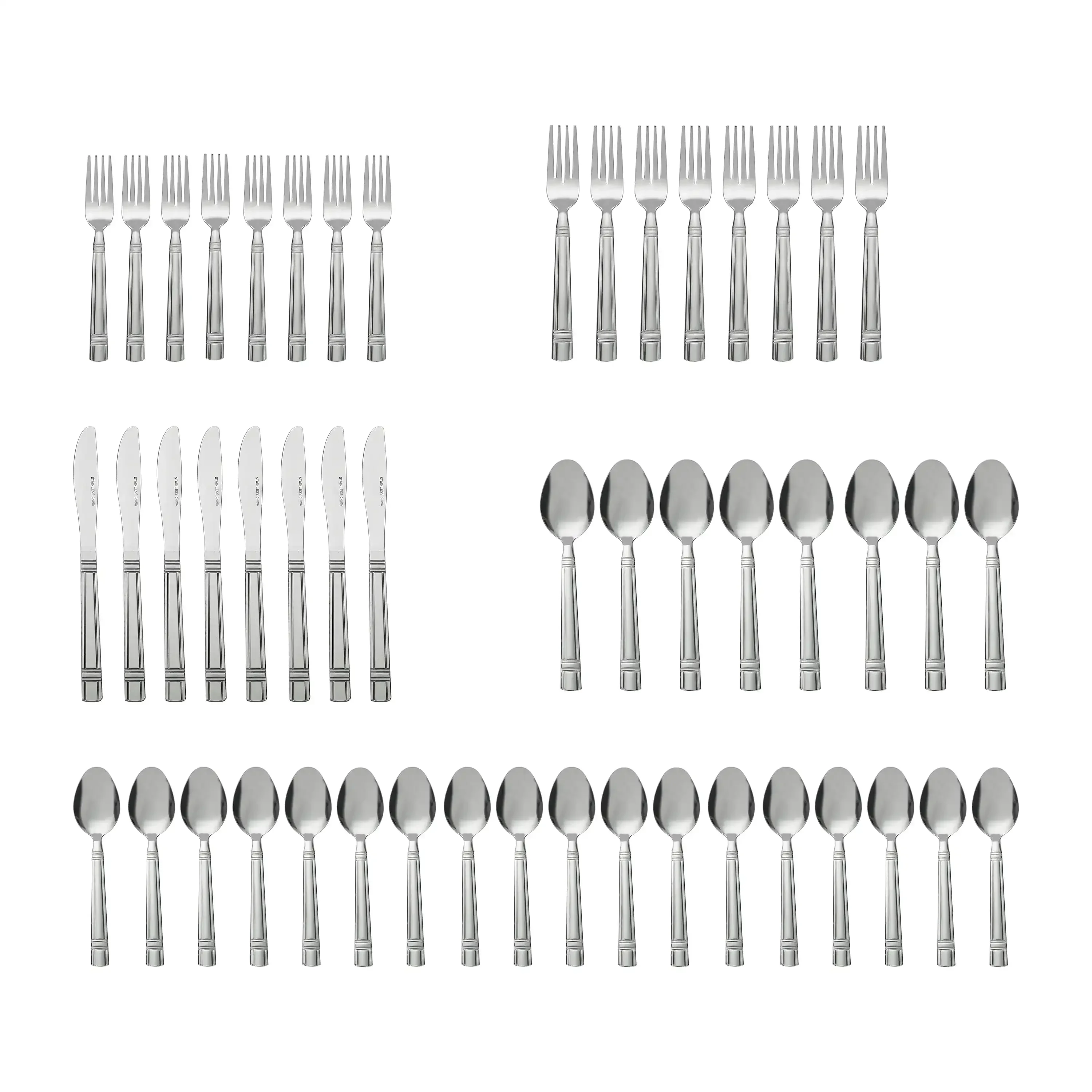 

Mainstays 49 Piece Elena Stainless Steel Flatware and Organizer Tray Value Set Silver, Service for 8