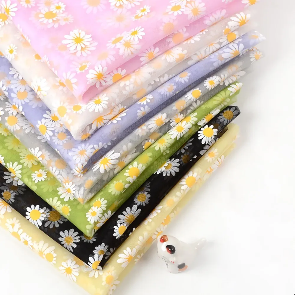 Chainho,Polyester Mesh Gauze Fabric,DIY Sewing Material,Suitable For Wedding Dresses, Curtains,Mosquito Nets,Daisy Pattern,WS3