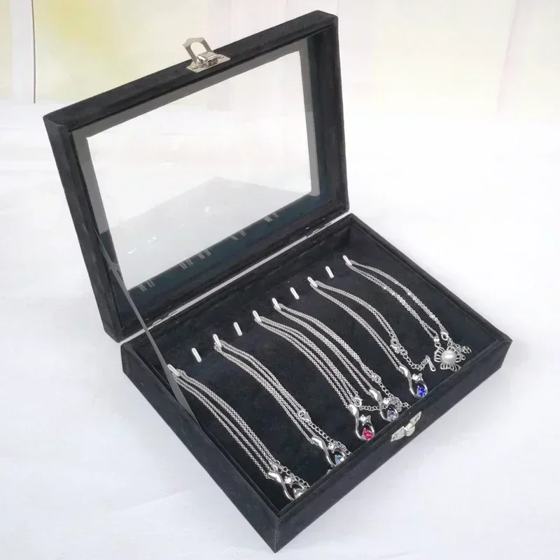 Elegant Black Pearl Jewelry Storage Box with Glass Lid – Long Necklace & Bracelet O... - SKU JSB02227 - UGI Packaging