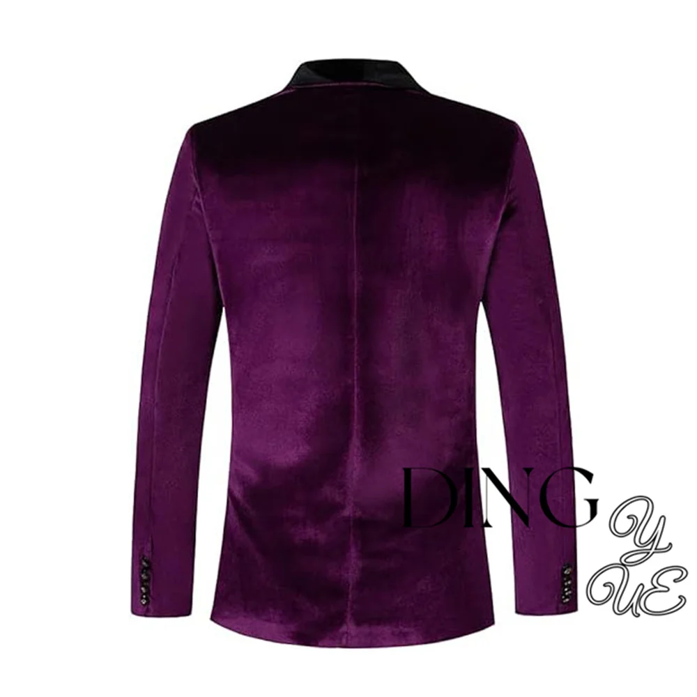 Mens Velvet Blazer Slim-Fit Solid Color One Button Blazer Sport Coat Jacket for Wedding Dinner Party