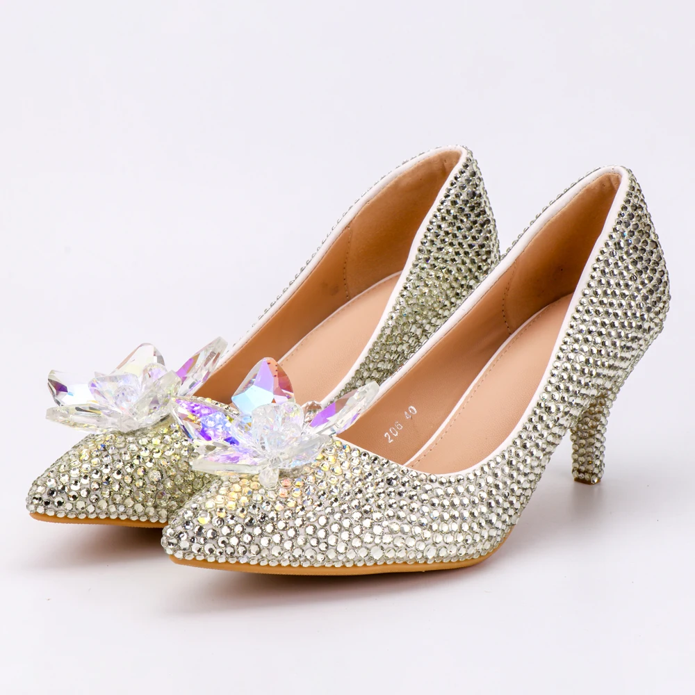 Suede Pumps with Rhinestones Dark beige Diamond