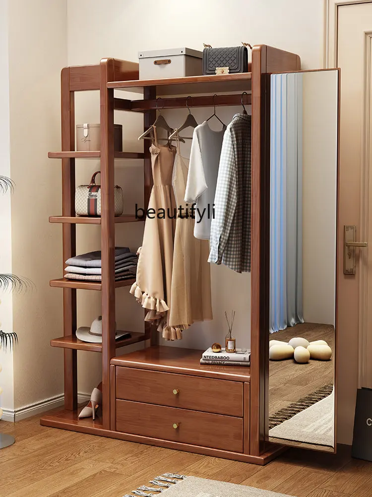 

Solid Wood Dressing Mirror Coat Rack Integrated Multifunctional Storage Rack Corner Clothes Rack