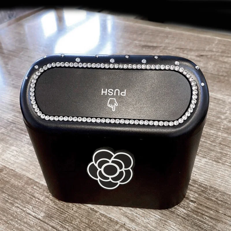 Cute Big Diamond Bowknot Car Trash Bin Hanging Vehicle Garbage Dust Case Storage Box Pressing Type Trash Can Auto Accessories car trash can