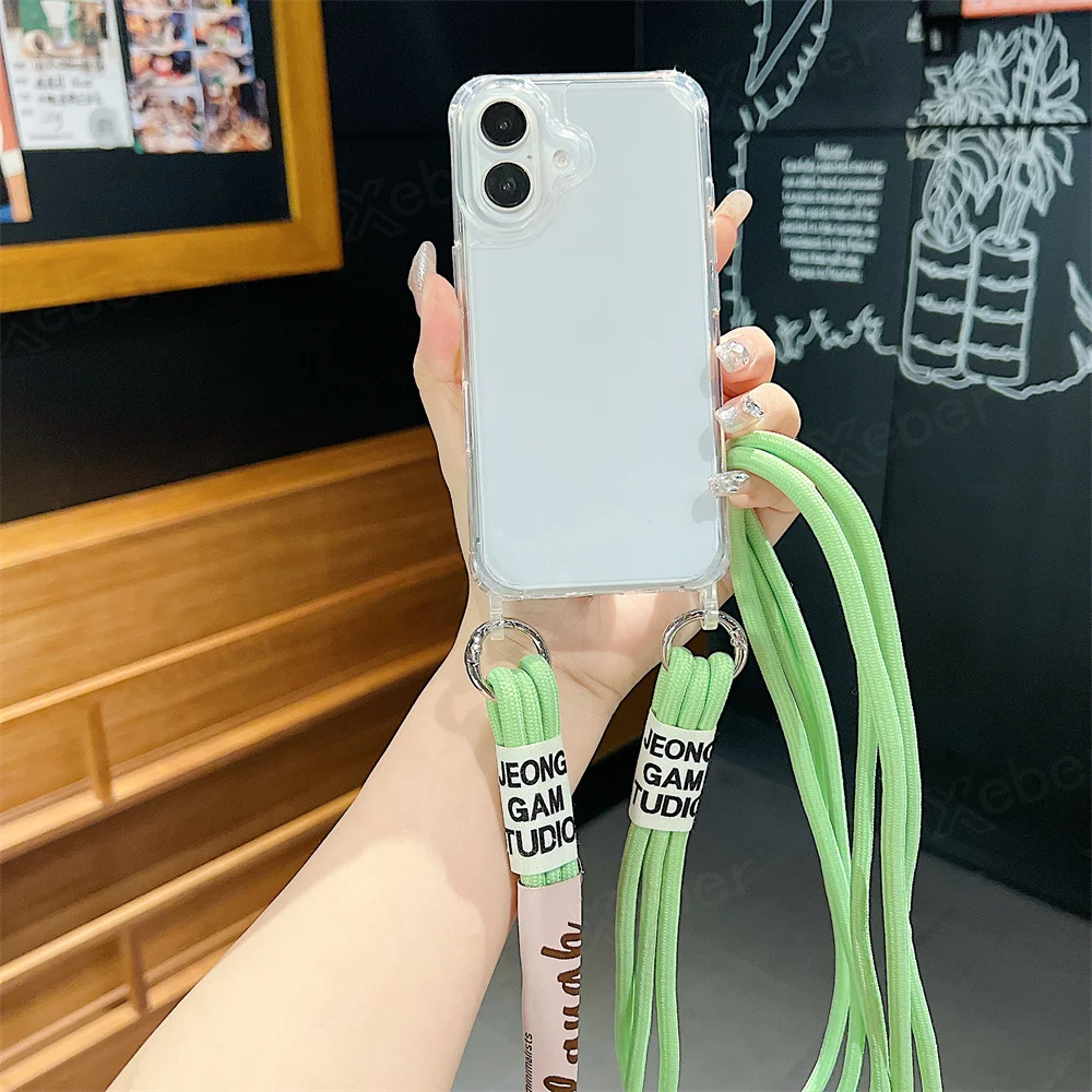 Étui de téléphone transparent avec lanière et collier en bandoulière pour iPhone 15 16 14 Pro Max 14 13 12 11, housse de protection antichoc à coussin d'air_voghion.com