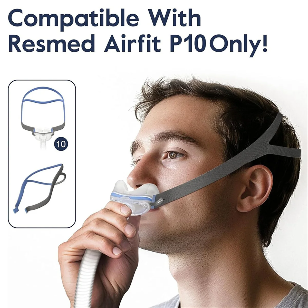 A04R-2-Pack Air Fit P10 Headgear Strap,CPAP Headgear Replacements for Airfit P10 Nasal Pillow Mask,with 6 Adjustment Clips