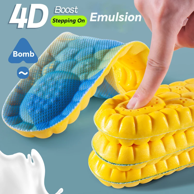 4D Sport Insoles Super Soft Breathable High-elasticity Shock Absorption Running Shoe Pad Deodorant Cushion Running Insoles sport insoles