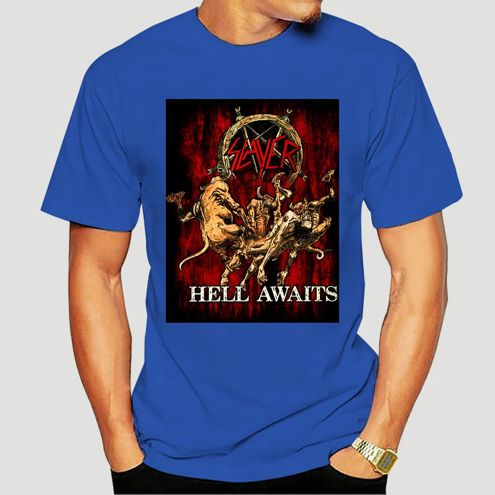 

Оригинальная Фотографическая футболка с надписью группа SLAYER Hell Awaits, размер S, M, L, XL, 2XL, новинка 2969X