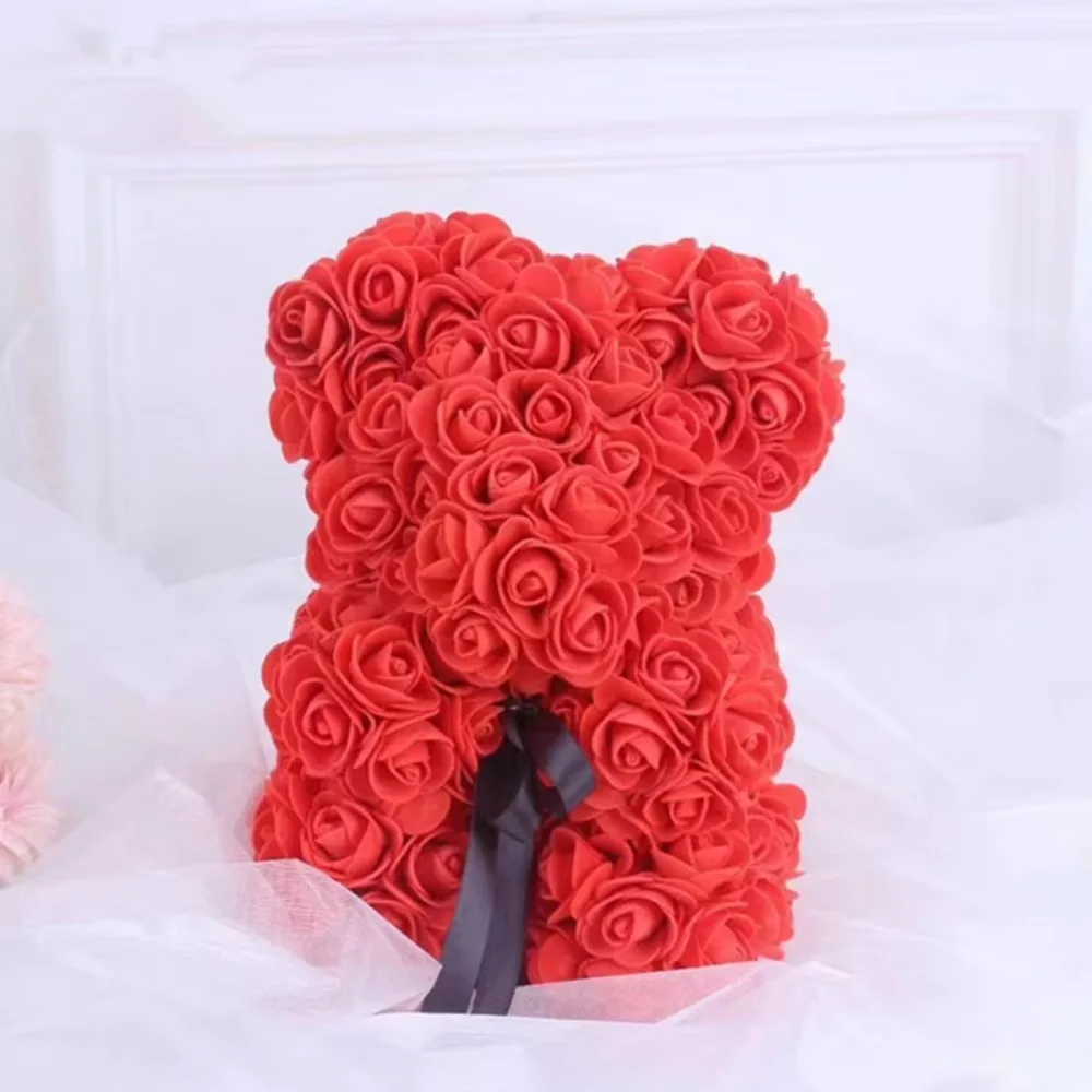 1pcs 25cm Rose Bear Artificial Foam Rose Flower Teddy Bear Valentines Day Gift Birthday Party Spring Wedding Party Decoration