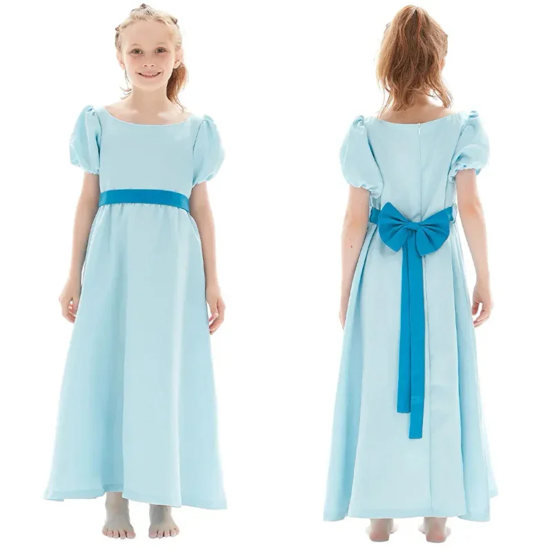 

Girls Movie Peter Pan Wendy Cosplay Costume Blue Dress Belt Outfits Kids Children Halloween Carnival Suit