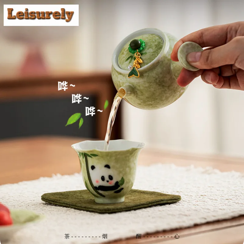 Hand-painted Panda Travel Tea Set Kit Luxury 1 Pot 1 Cups Tea Maker Organizer Portable Camping Tote Bag Supplies Ornaments Craft
