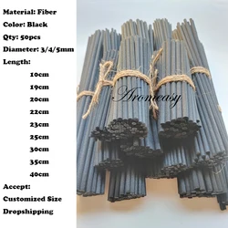 Black Rattan Aromatherapy Diffuser Refill Sticks - 50 Pack, Various Sizes (10cmx3mm)
