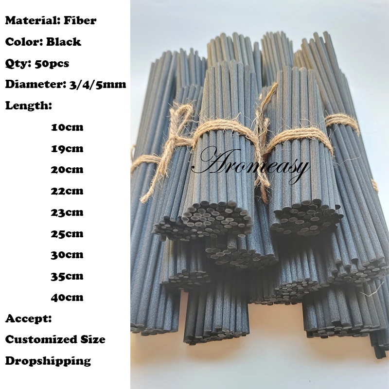 50pcs 5/4/3mm 40/35/30/25/23/19cm Black Rattan Sticks Reed Diffuser