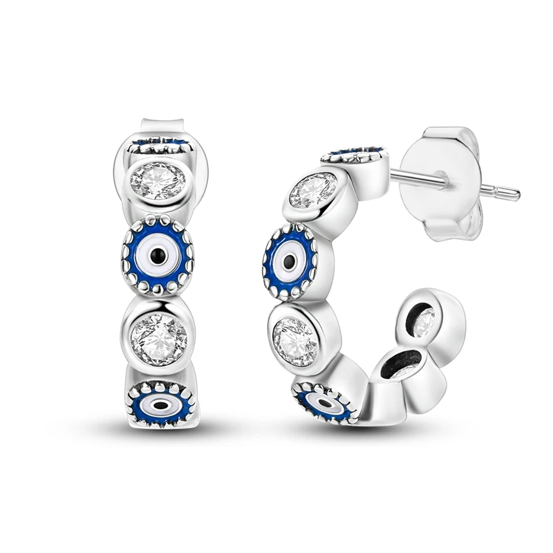 

Unique S925 Sterling Silver Blue Devil's Eye Curved Hook Earrings For Women's Fashion Party Accessories, Friendship Gifts