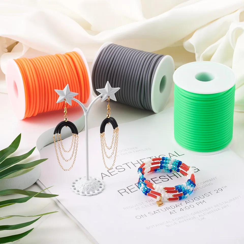 Rouleau Caoutchouc 2 Rouleaux Cordon Creux PVC Turquoise - 2mm (10m) Et 3mm (5m) Pour Bijoux, Tricot, Création DIY Bracelet Caoutchouc