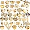 Sparkling Gold Angel's Wings Mum & Dad Lock Hearts Charm Beads Fit Original European 925 Silver Bracelet DIY Women Jewelry Gifts 1