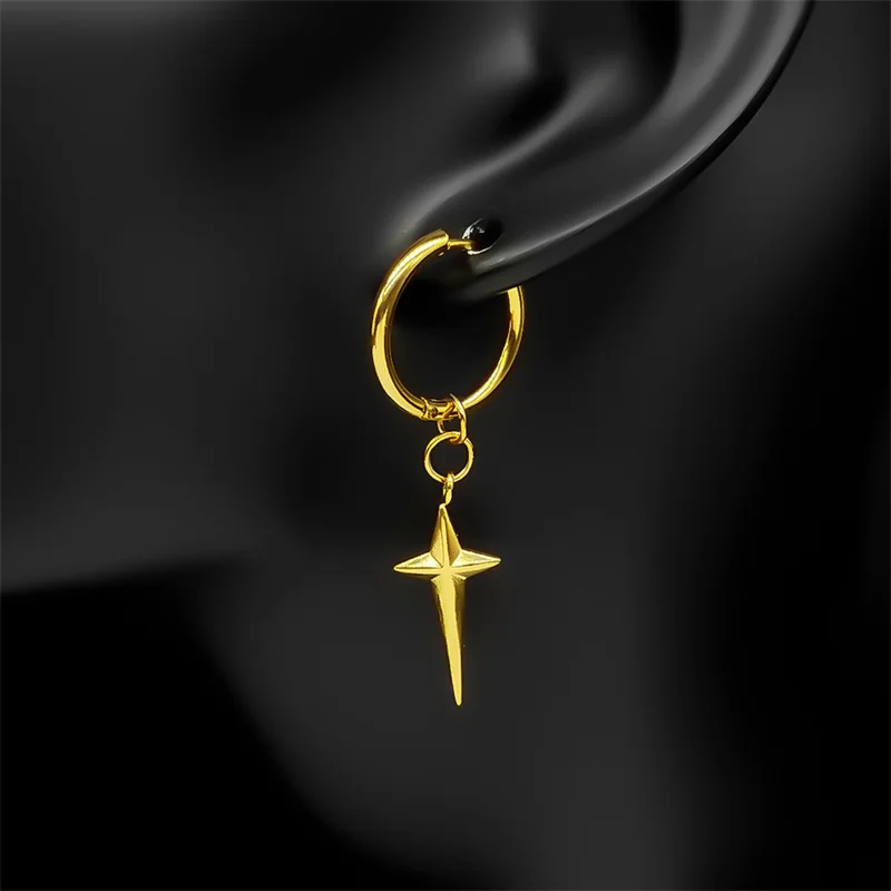 Stainless Steel Star Cross Hoop Earring for Women Gold Color Hip Hop Cool Girl Dangle Earring Jewelry Gift hoop earrings dangle earrings golden earrings cross earrings