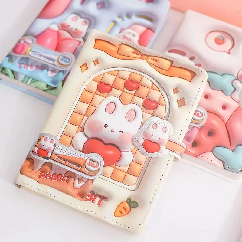 Caderno Bonito dos Desenhos Animados com Fivela Magnética Coelho Página de Cor Ilustração Capa Macia Diário Agenda Planner Bloco de Notas - Imagem 5