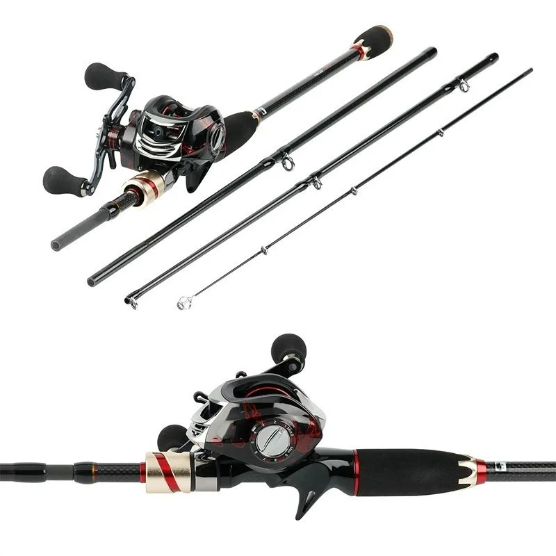Sougayilang Casting Fishing Set 4 Sections Carbon Fiber Fishing Rod and 17+1BB Casting Reel Outdoor Travel