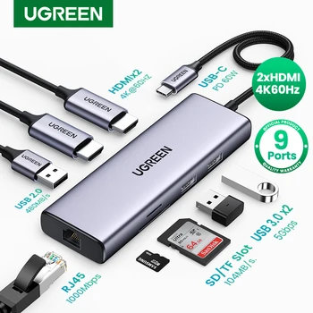 UGREEN USB C 허브 4K 60Hz USB C 2xHDMI 2.0 RJ45 USB 3.0 PD 어댑터 Macbook iPad Pro Air M1 PC 액세서리 USB C 스플리터
