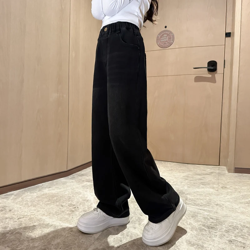 여아 청바지 가을 봄 캐주얼 루즈핏 단색 어린이 와이드 팬츠 8 10 12 13 14세 십대 학생 바지