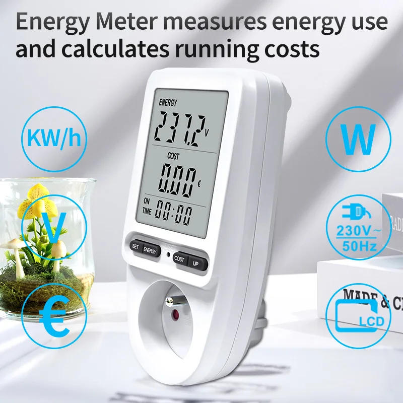 Wattmetro Digitale 220V 110V Misuratore Di Potenza Ca Consumo Elettrico Contatore Di Energia Spina Francese Ue Kilowatt Wattaggio Contatore Di Elettri