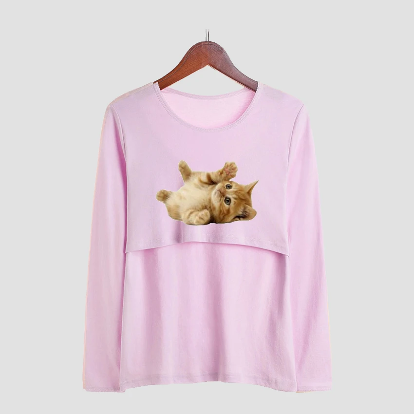 

Cat Animal Maternity T-shirts Maternity Nursing Breastfeeding Funny Long Sleeve Pregnant Women Pregnancy Tops Add Your Design