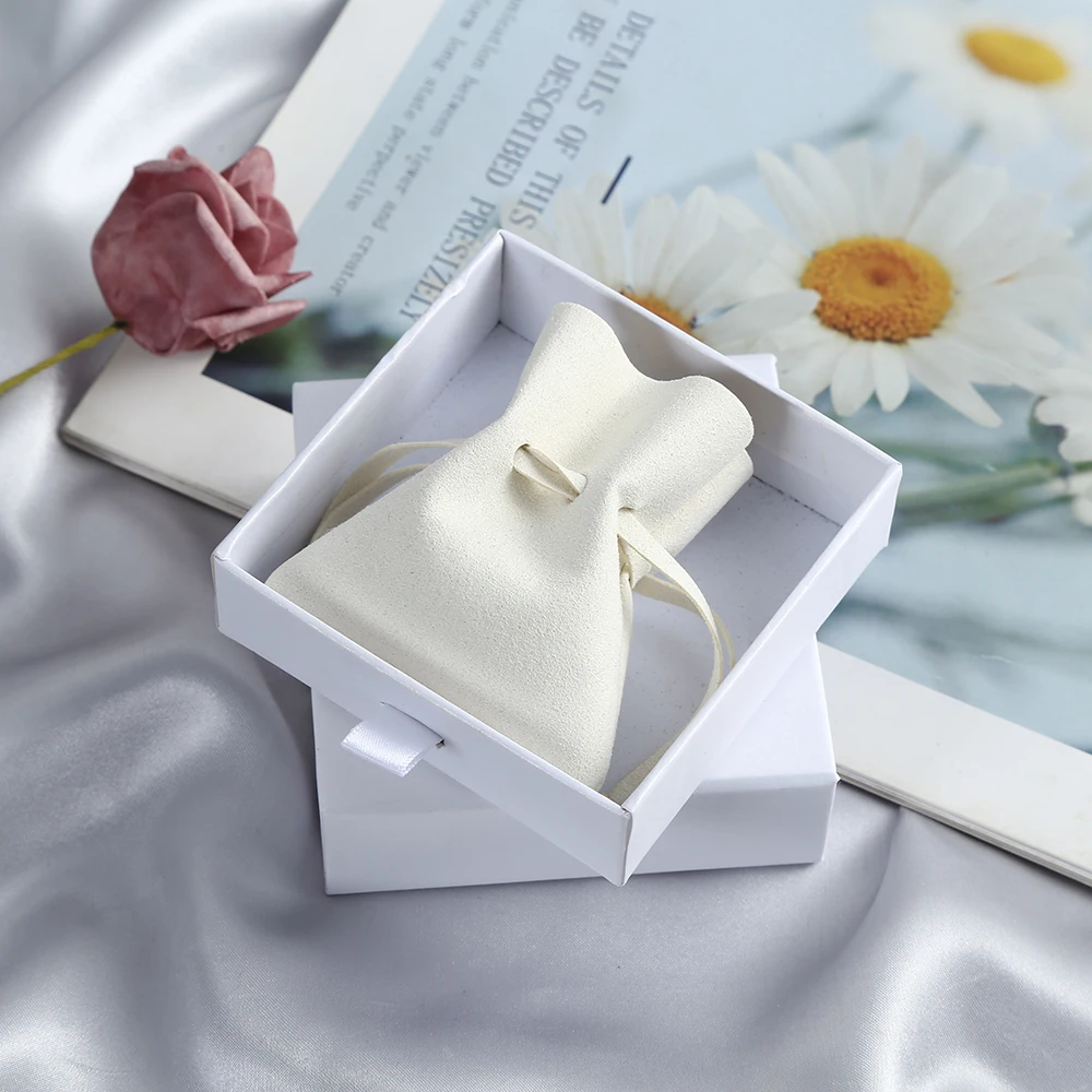 Fashion Jewelry Drawstring Pouches White Fungus Style Microfiber Packaging Bag Ring Earrings Gift Storange for Wedding Party