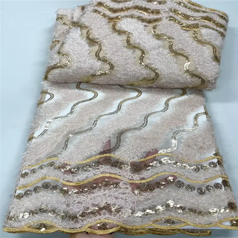 

Latest Gold African Lace Fabric 2022 High Quality Lace French Milk Silk Lace Fabric With Sequins Nigeria Party Dresses J9927