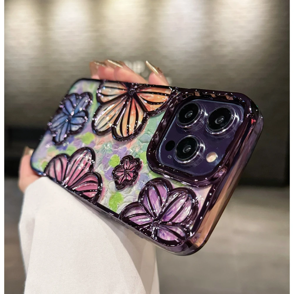 3D Flower Phone Case For iphone 15 14 13 12 11 Pro Max Fashion Creative Colorful Soft Silicone Shockproof Cover Cases_voghion.com