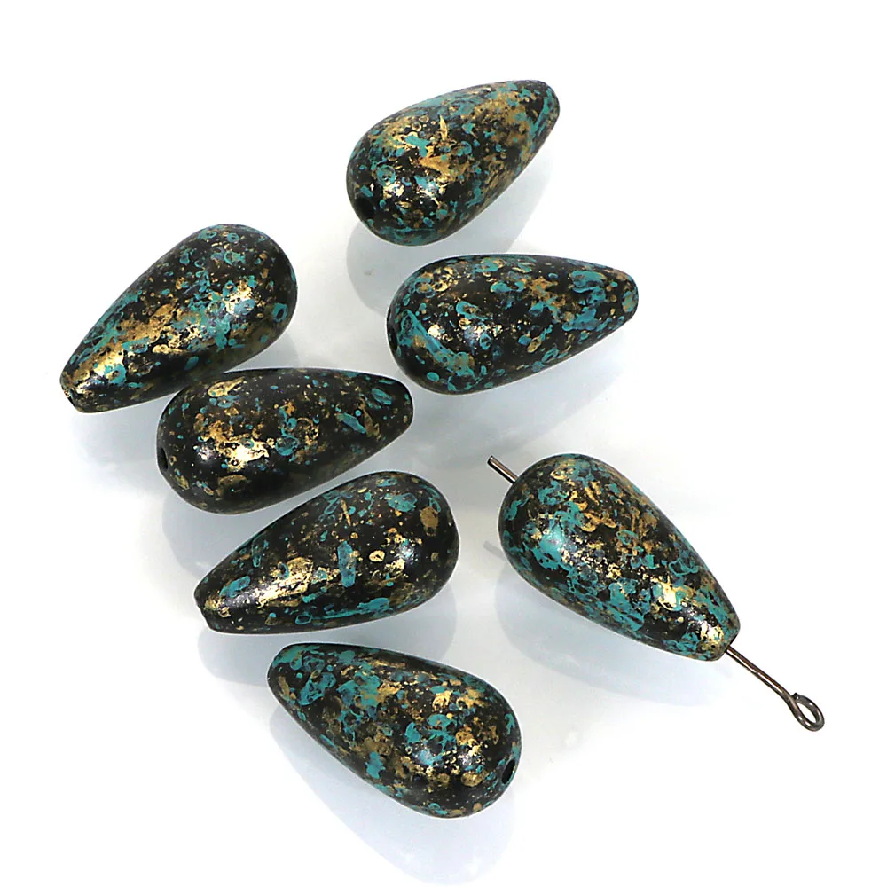 20 Stück 12 x 22 mm Vintage bemalt goldene Farbe Wassertropfen Tropfenform Abstandshalter lose Perlen für DIY-Schmuckherstellung