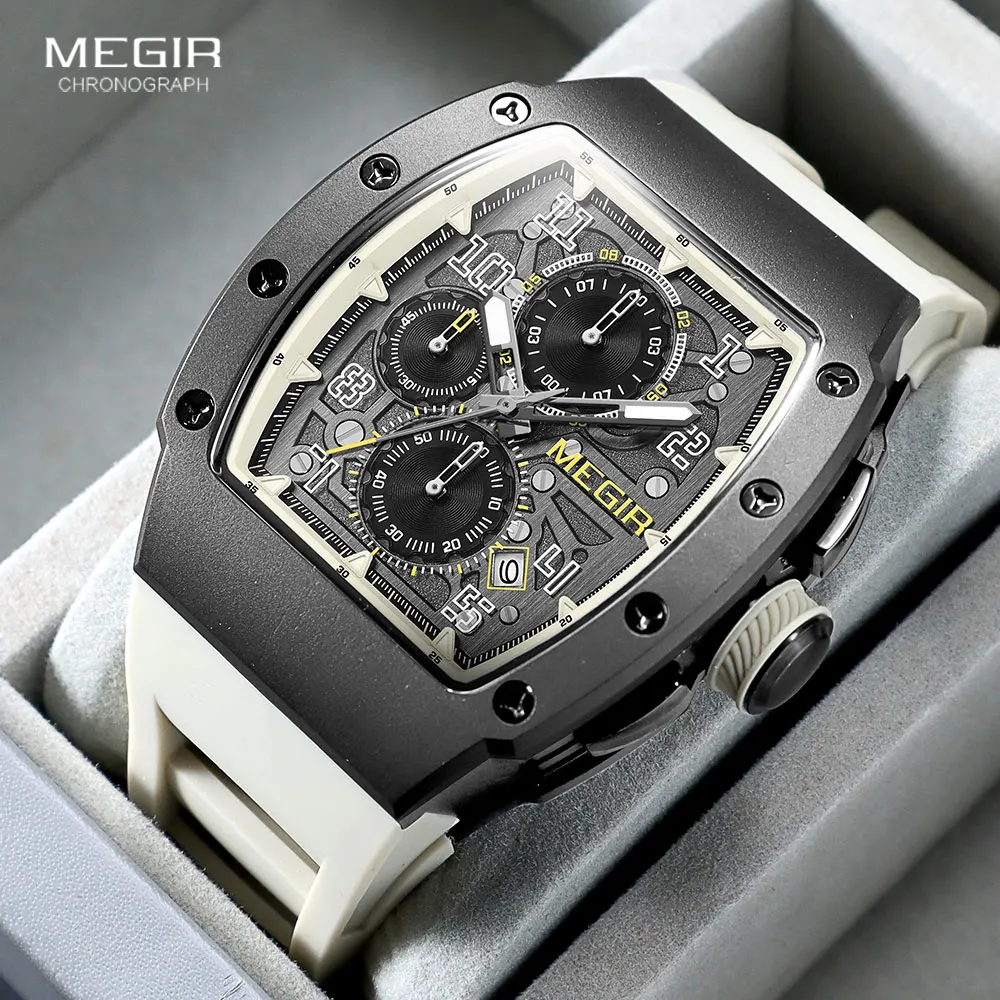 MEGIR 316 Stainless Steel Quartz Watch for Men Fashion Waterproof Luminous Chronograph Wristwatch with Auto Date Silicone Strap