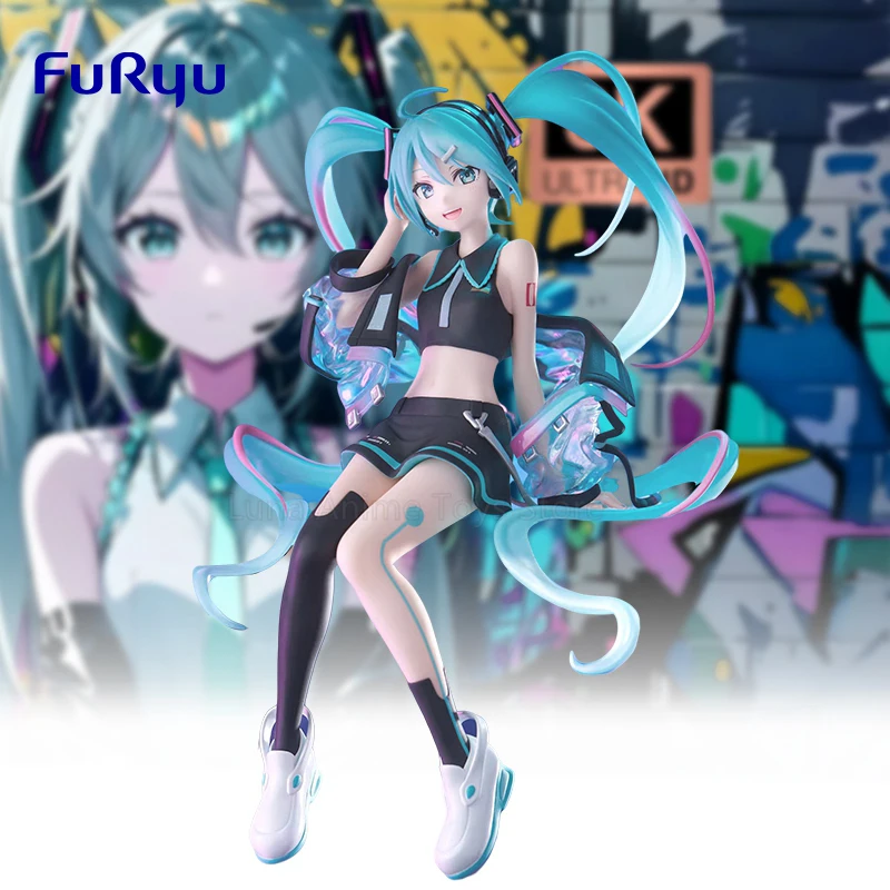 Original FuRyu 16cm Hatsune Miku Anime Figures Neon Cyber