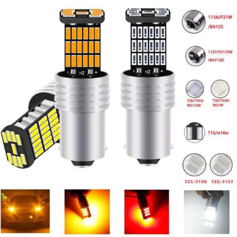 2PCS 1157 1156 BA15S P21W W16W Led 45 SMD 4014 CANBUS 오류 자동차 테일 전구 브레이크 라이트 자동 백업 반전 램프