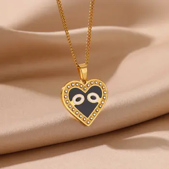 Cartoon Tearful Eye Heart Necklace for Women Gold Color Heart Pendant Stainless Steel Necklaces Fashion Waterproof Jewelry Gift
