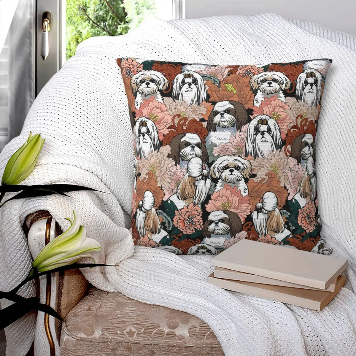 

Dog Lover Shih Tzu Crest (14) Square Pillowcase Pillow Cover Polyester Cushion Zip Decorative Comfort Throw Pillow for Home Car