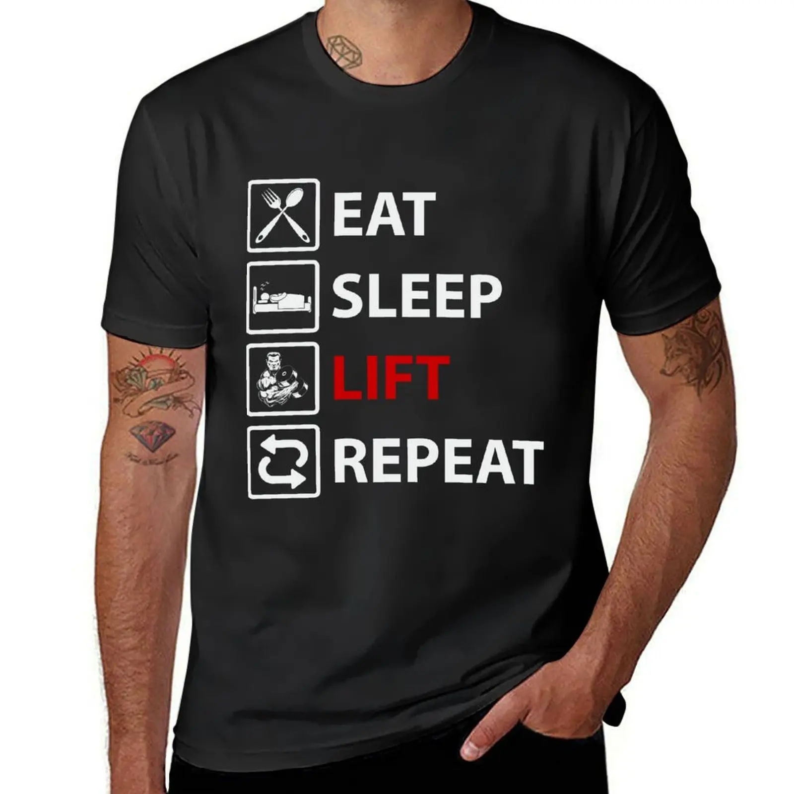 Eat sleep lift repeat T-Shirt quick drying cute clothes sweat cute tops mens graphic t-shirts