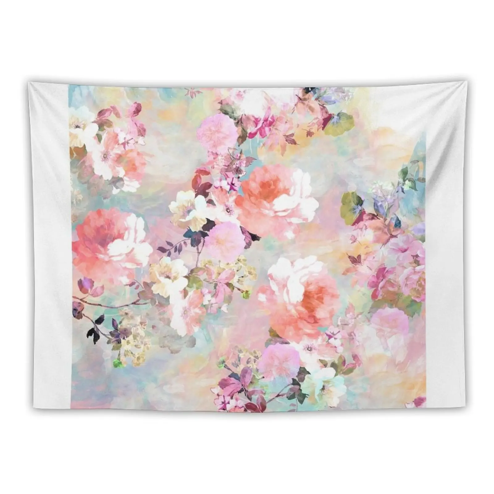 

Romantic Pink Teal Watercolor Chic Floral Pattern Tapestry Home Decorating Decoration Wall Tapestry